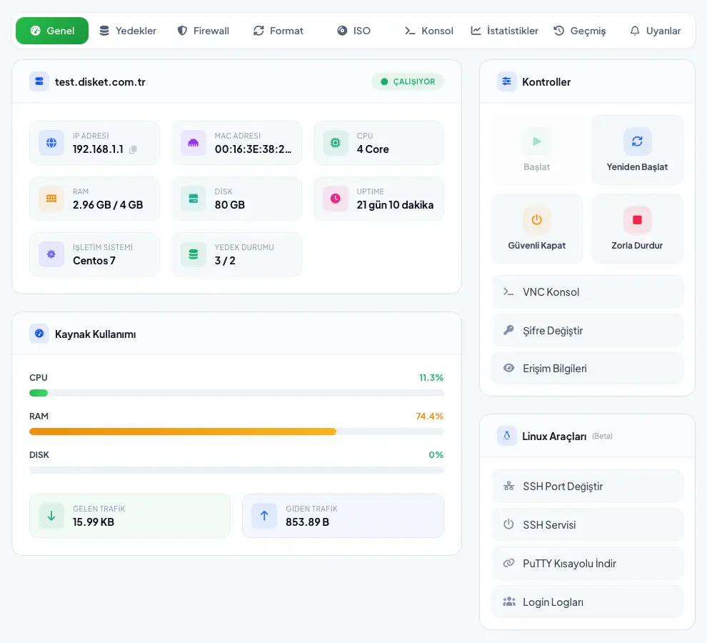sunucu yönetim paneli